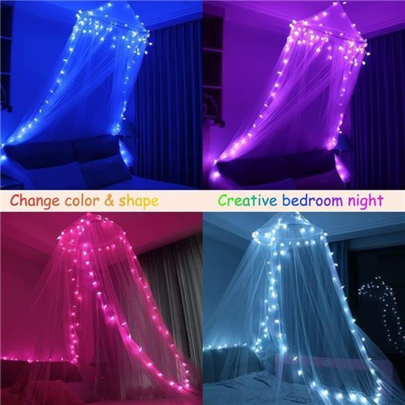 Bed Canopy with LEDStar Lights,Princess CanopyBed Curtain with 18Colors Changing - Picture 3 of 6